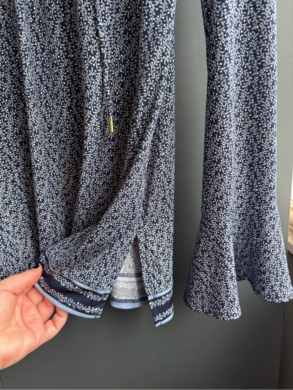 Michael Kors Navy Lace-Up Printed Long Sleeve Tunic
